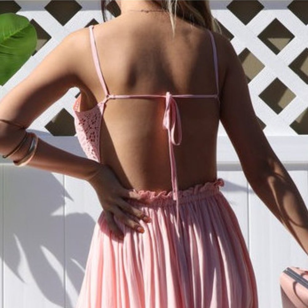 Pink Crochet Top Open Back Boho Maxi Dress - Picture 8 of 8